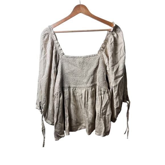 Grace + Karma Large Beige Square Neck Puff Sleeve Babydoll Top NWT - Picture 1 of 5